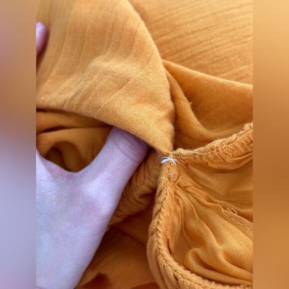 Free People Bright Orange Vieques Off The Shoulder Puff Sleeve Midi Dress - Picture 13 of 14